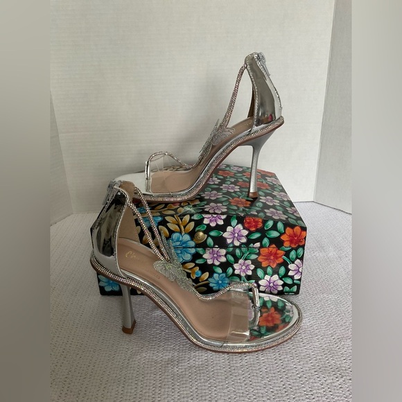 Chase + Chloe Silver Sculptural Heels with Butterfly Detail - Picture 2 of 11